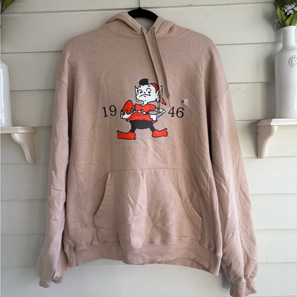 Champion Cleveland Browns Brownie The Elf Tan Hoodie Men’s Size Large